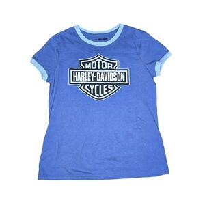 Harley davidson blue ringer tee graphic size medium good condition biker y2k